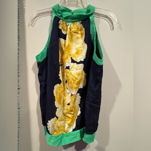 New York & Company Green Trim Sleeveless Floral Top. Size Medium